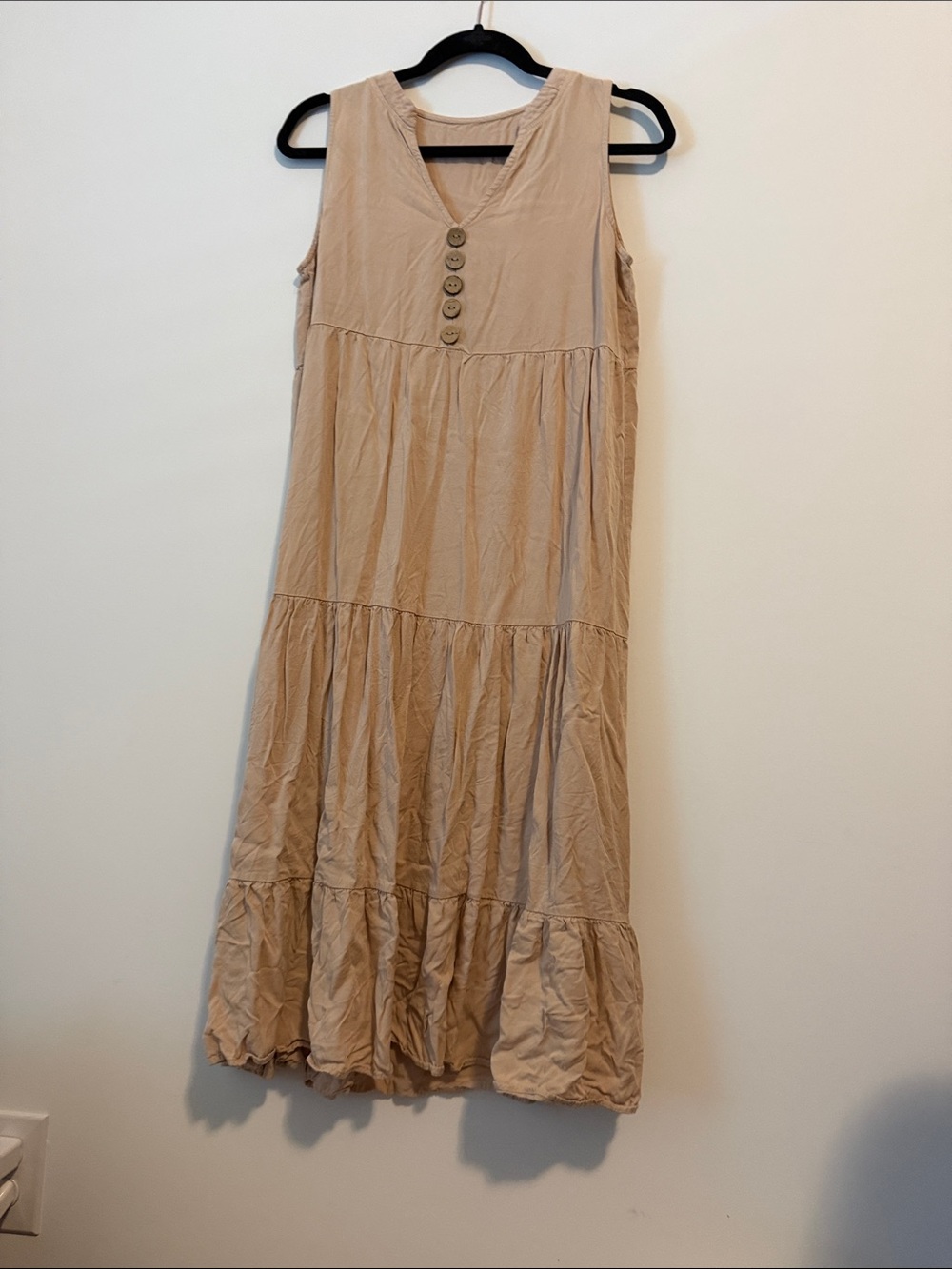 Sleeveless Tiered Midi Dress in Beige